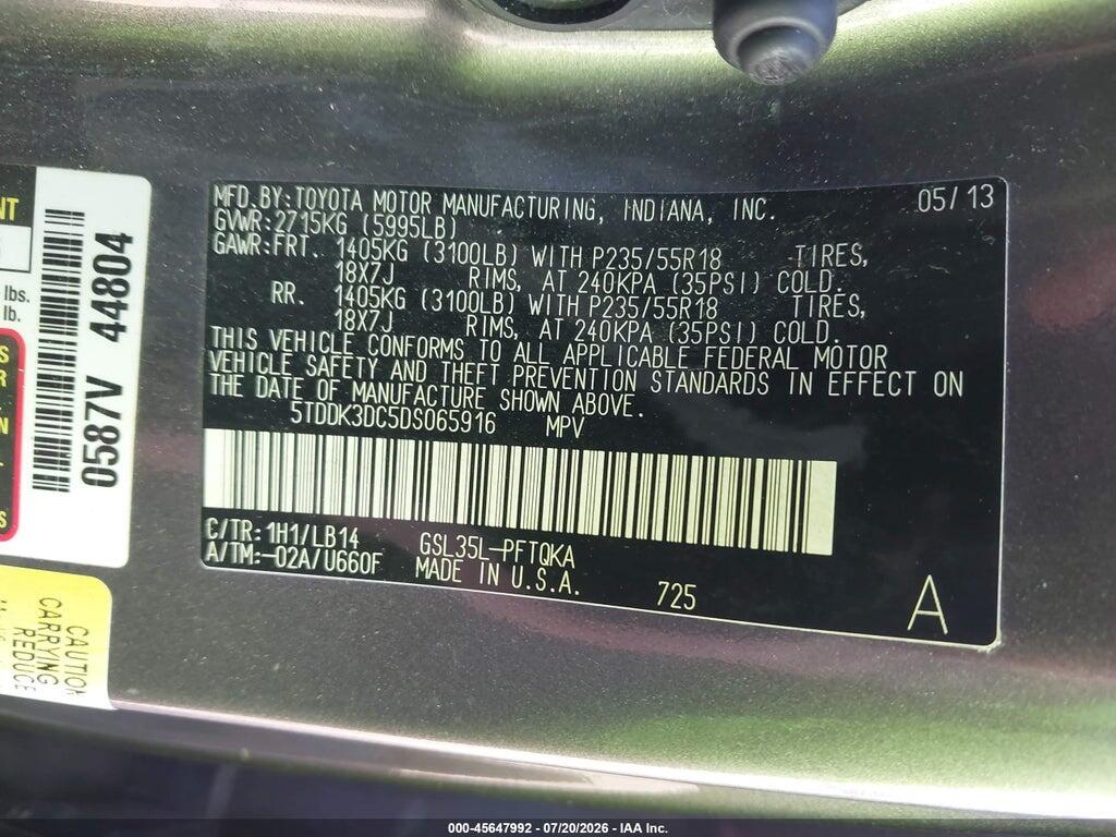 5TDDK3DC5DS065916 2013 TOYOTA SIENNA photo no. 9