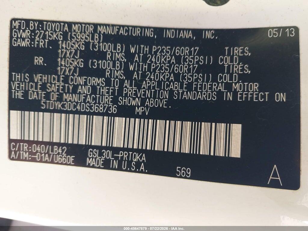 5TDYK3DC4DS368736 2013 TOYOTA SIENNA photo no. 9