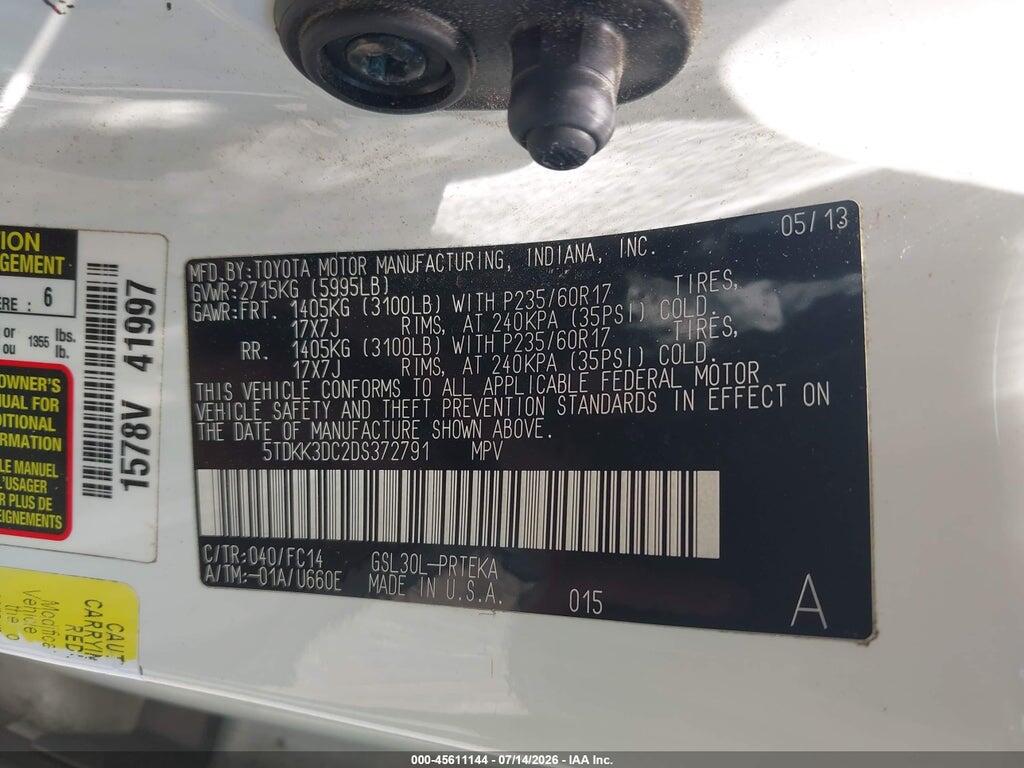 5TDKK3DC2DS372791 2013 TOYOTA SIENNA photo no. 9