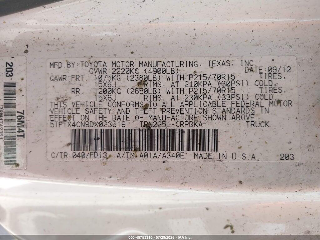 5TFTX4CN9DX023619 2013 TOYOTA TACOMA photo no. 9