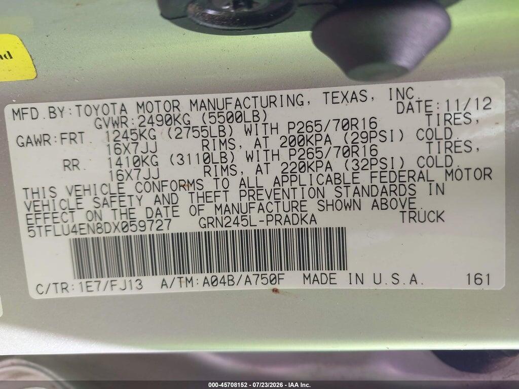 5TFLU4EN8DX059727 2013 TOYOTA TACOMA photo no. 9