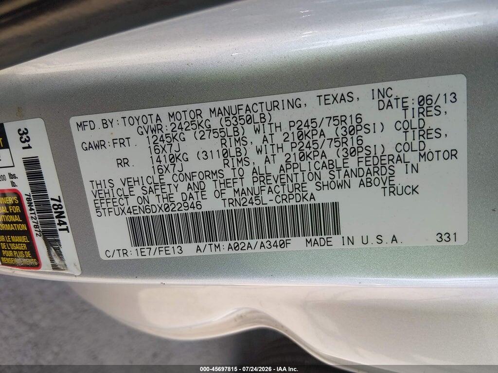 5TFUX4EN6DX022946 2013 TOYOTA TACOMA photo no. 9