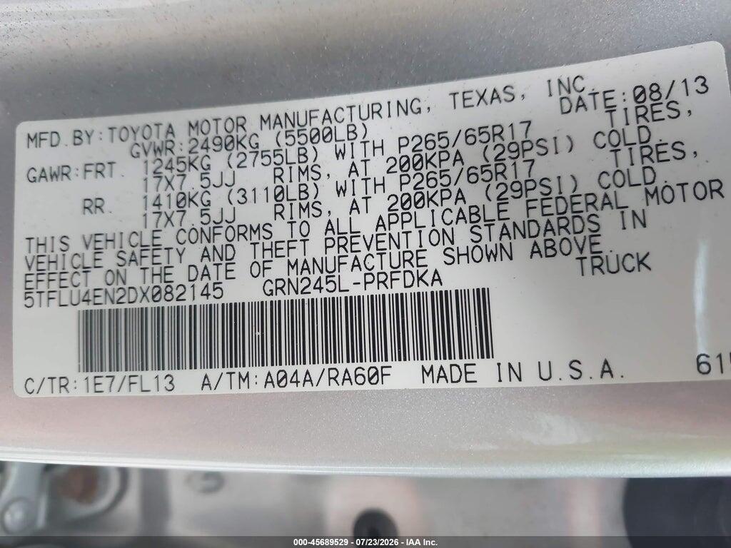 5TFLU4EN2DX082145 2013 TOYOTA TACOMA photo no. 9