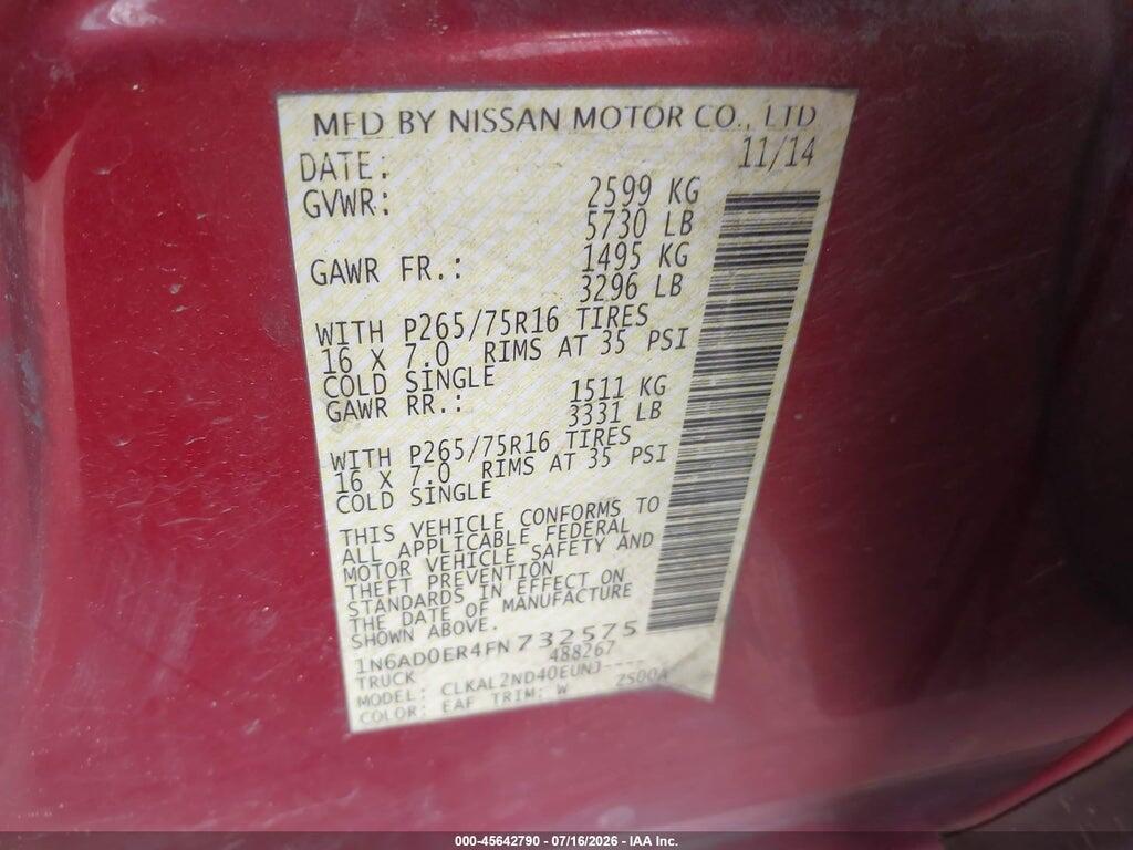 1N6AD0ER4FN732575 2015 NISSAN FRONTIER photo no. 9