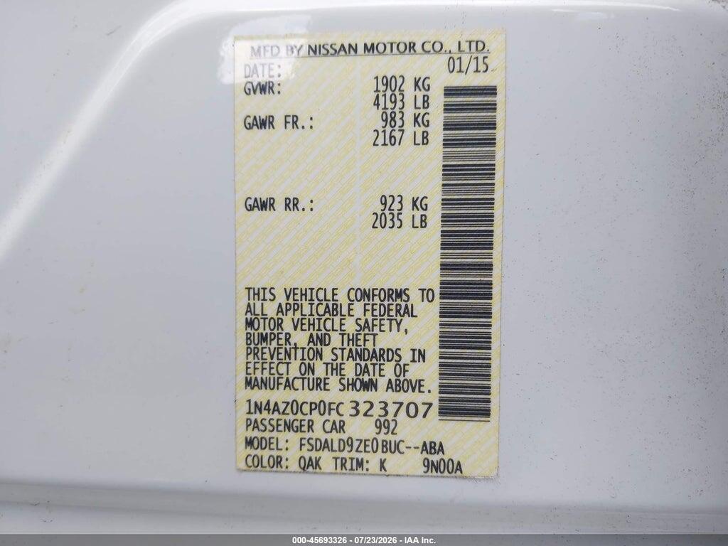 1N4AZ0CP0FC323707 2015 NISSAN LEAF photo no. 9