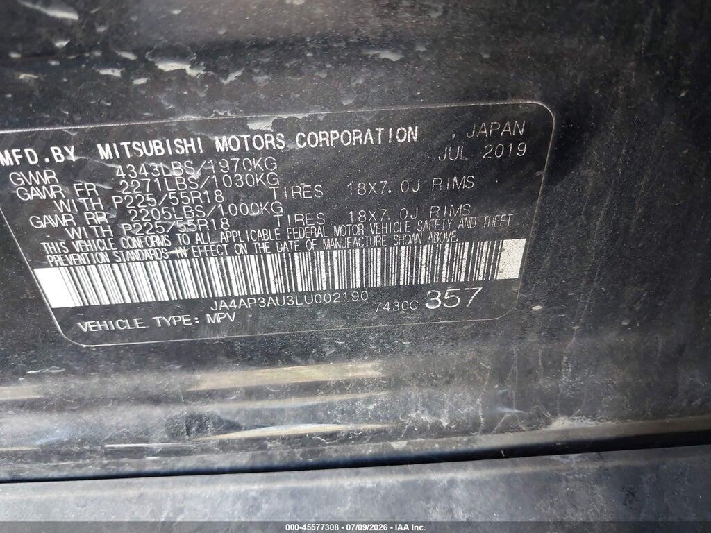 JA4AP3AU3LU002190 2020 MITSUBISHI OUTLANDER SPORT photo no. 9