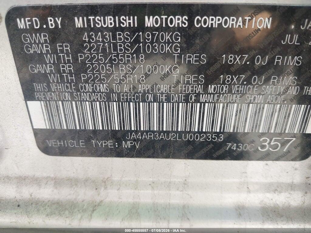JA4AR3AU2LU002353 2020 MITSUBISHI OUTLANDER SPORT photo no. 9