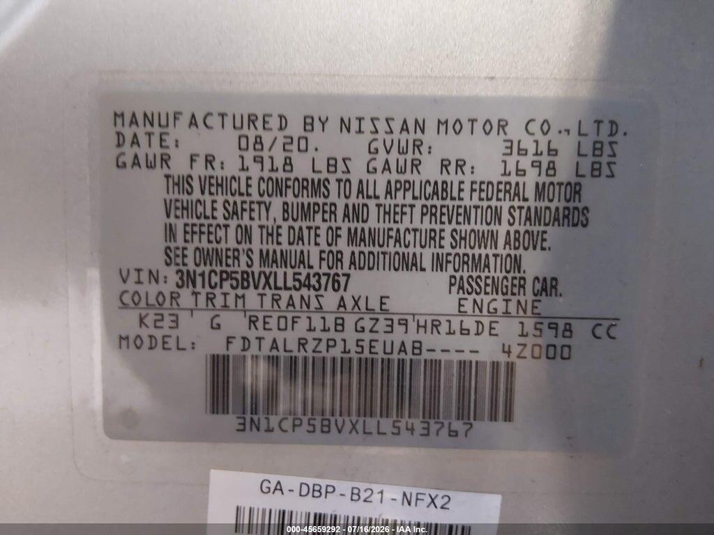 3N1CP5BVXLL543767 2020 NISSAN KICKS photo no. 9
