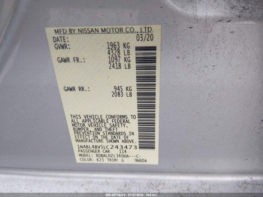 1N4BL4BV5LC243473 2020 NISSAN ALTIMA photo no. 9