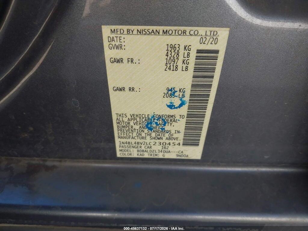1N4BL4BV2LC230454 2020 NISSAN ALTIMA photo no. 9