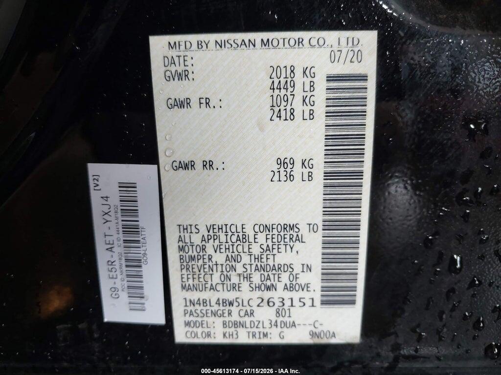 1N4BL4BW5LC263151 2020 NISSAN ALTIMA photo no. 9