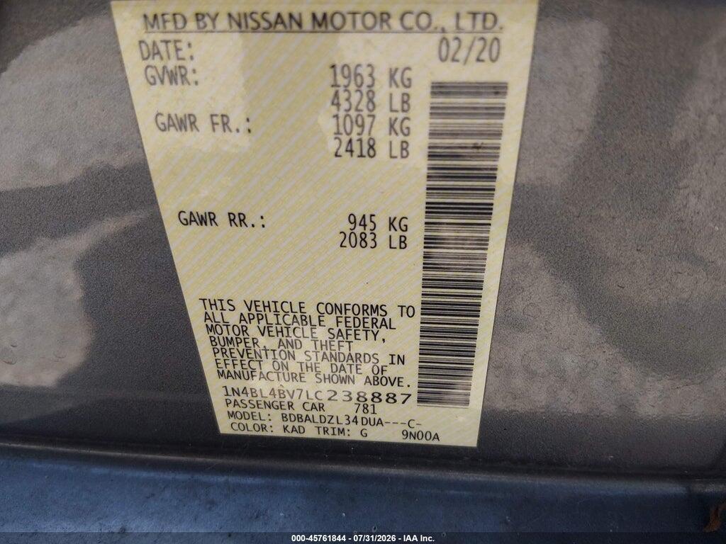 1N4BL4BV7LC238887 2020 NISSAN ALTIMA photo no. 9