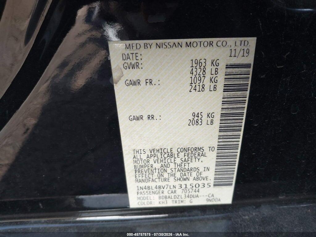 1N4BL4BV7LN315035 2020 NISSAN ALTIMA photo no. 9