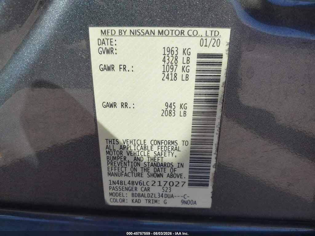 1N4BL4BV6LC217027 2020 NISSAN ALTIMA photo no. 9