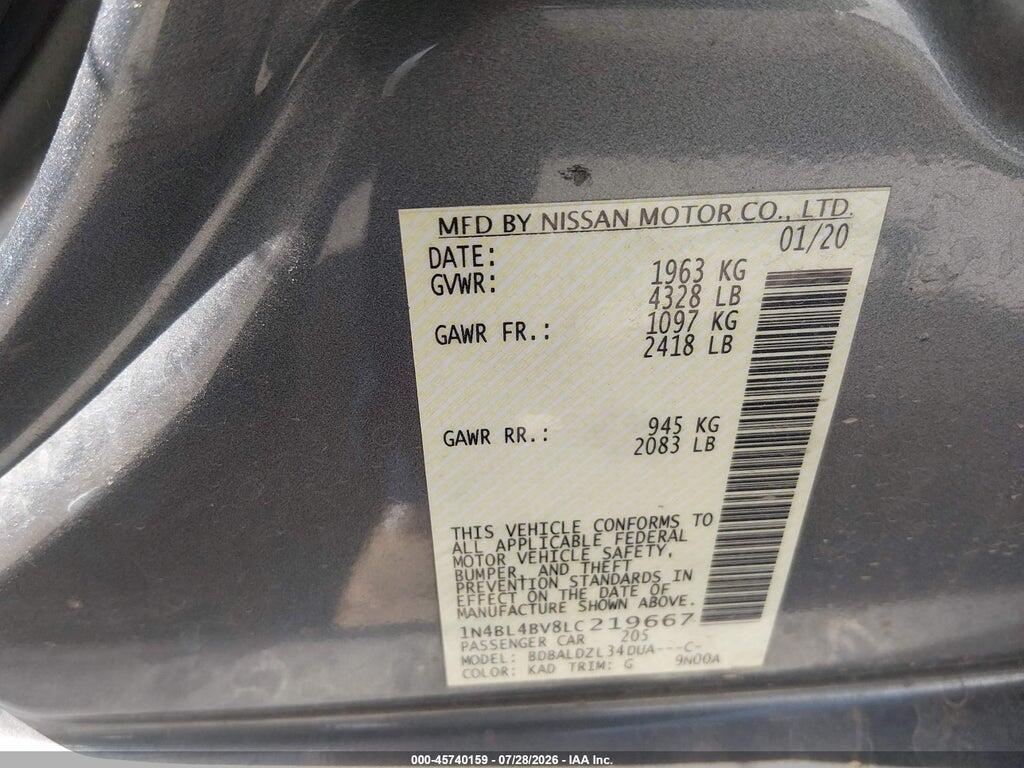 1N4BL4BV8LC219667 2020 NISSAN ALTIMA photo no. 9