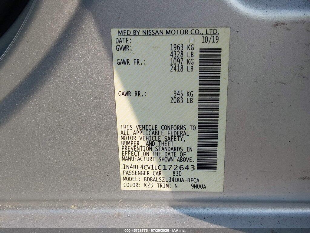 1N4BL4CV1LC172643 2020 NISSAN ALTIMA photo no. 9