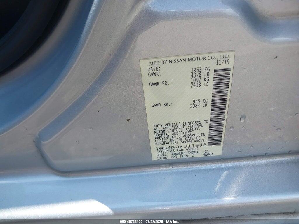 1N4BL4BV7LN311986 2020 NISSAN ALTIMA photo no. 9