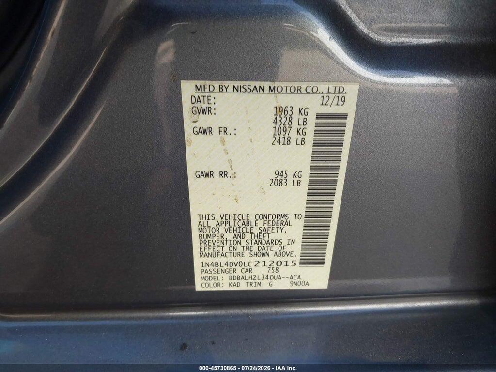 1N4BL4DV0LC212015 2020 NISSAN ALTIMA photo no. 9