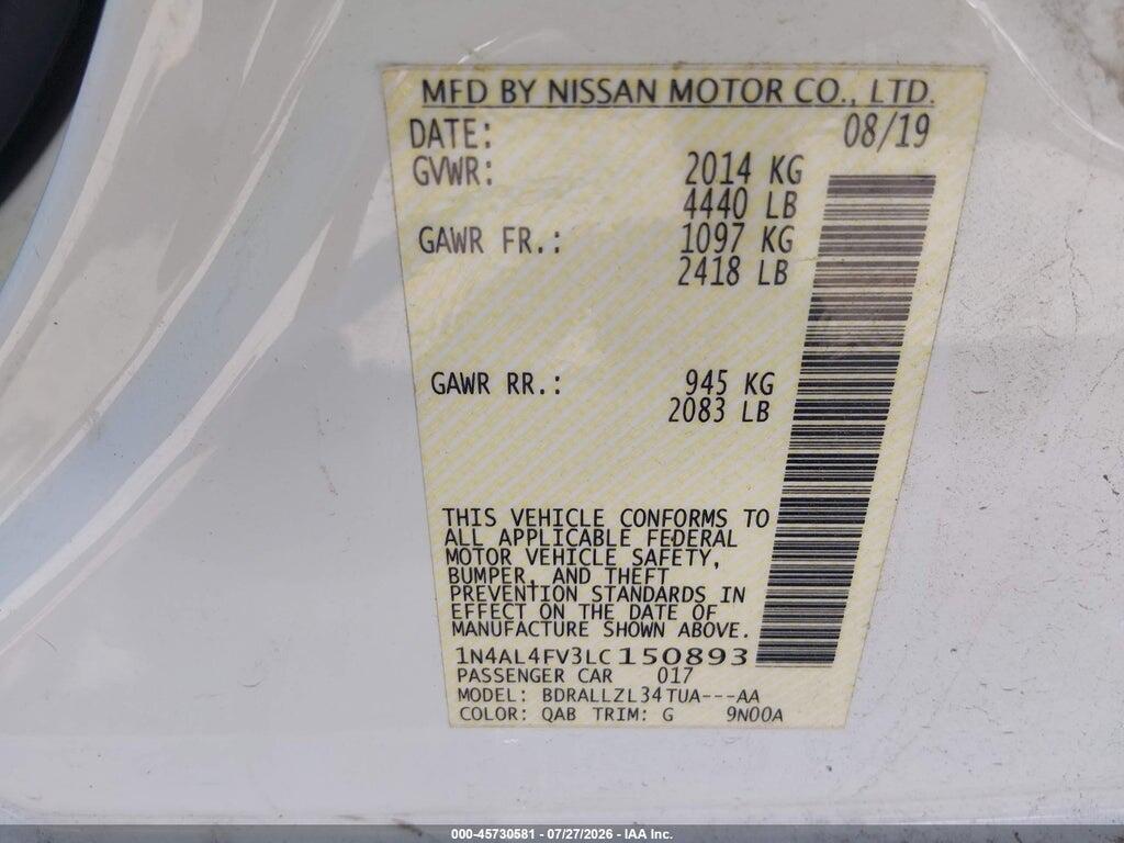 1N4AL4FV3LC150893 2020 NISSAN ALTIMA photo no. 9