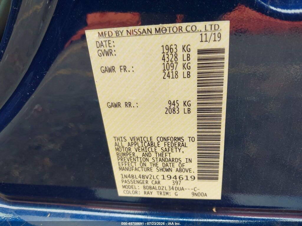 1N4BL4BV2LC194619 2020 NISSAN ALTIMA photo no. 9