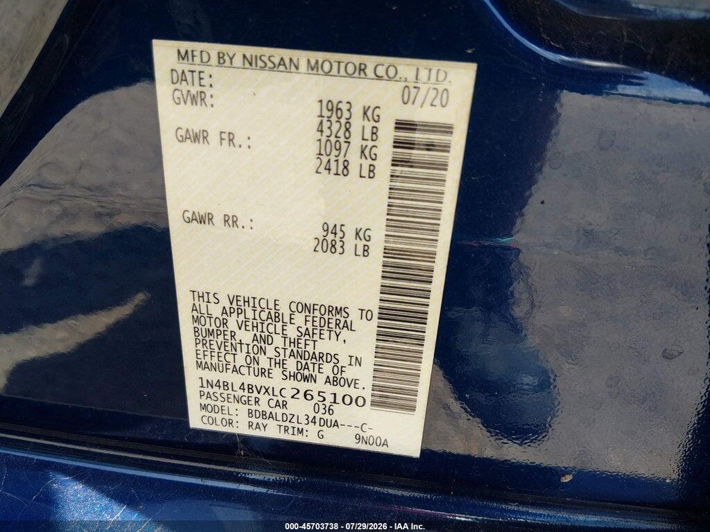 1N4BL4BVXLC265100 2020 NISSAN ALTIMA photo no. 9