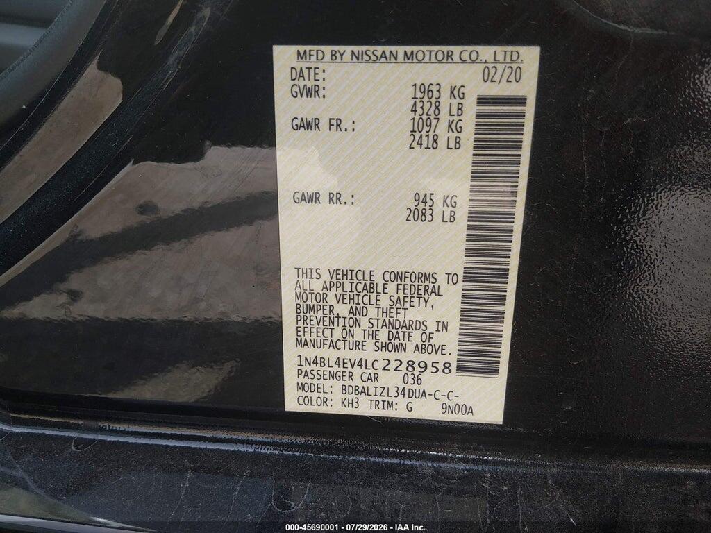 1N4BL4EV4LC228958 2020 NISSAN ALTIMA photo no. 9