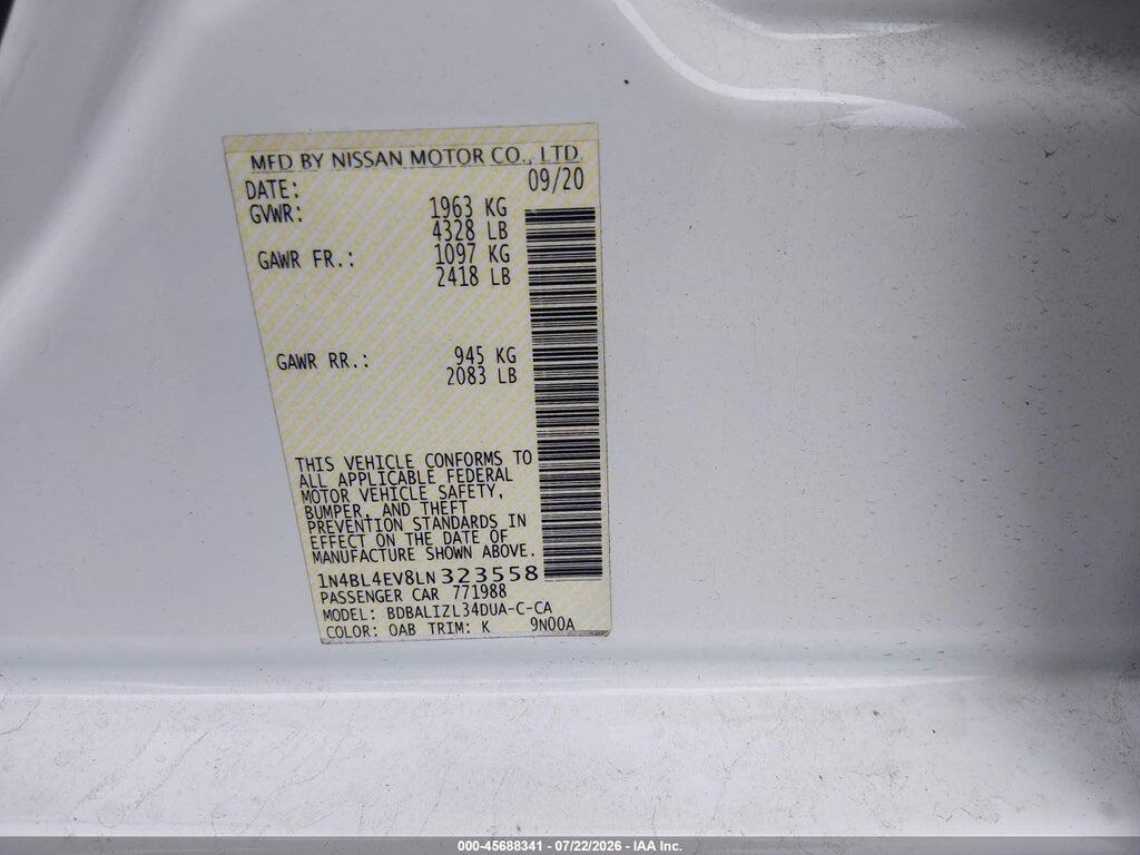 1N4BL4EV8LN323558 2020 NISSAN ALTIMA photo no. 9