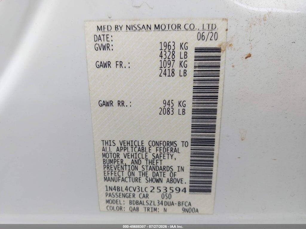 1N4BL4CV3LC253594 2020 NISSAN ALTIMA photo no. 9