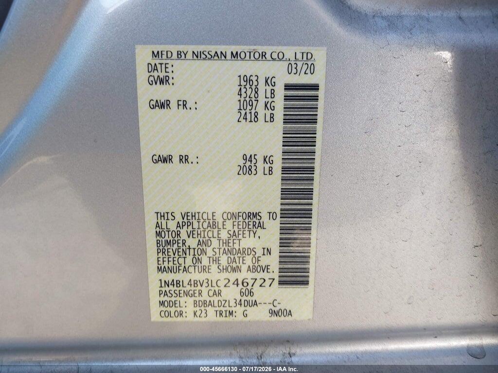 1N4BL4BV3LC246727 2020 NISSAN ALTIMA photo no. 9