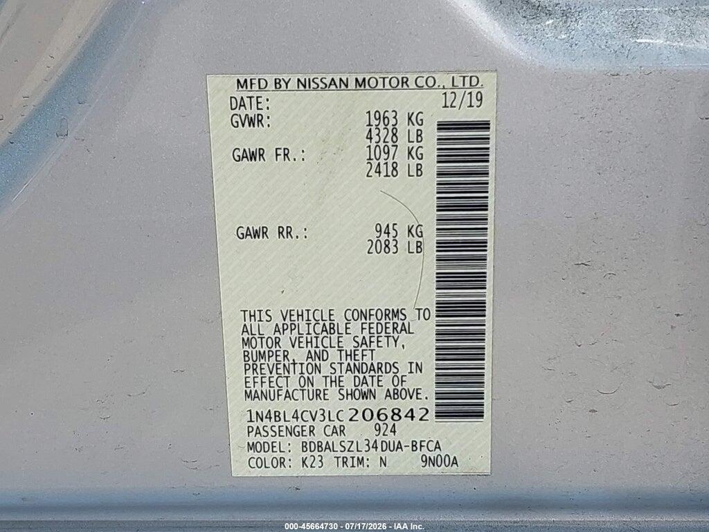 1N4BL4CV3LC206842 2020 NISSAN ALTIMA photo no. 9