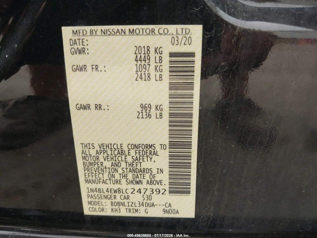 1N4BL4EW8LC247392 2020 NISSAN ALTIMA photo no. 9