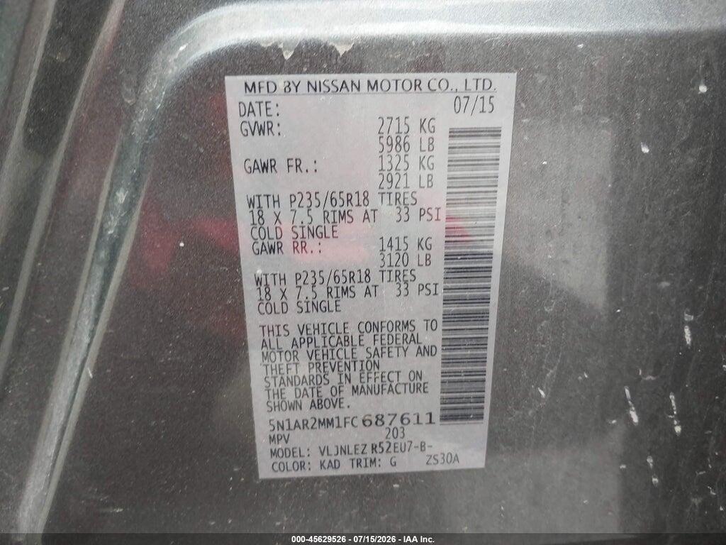 5N1AR2MM1FC687611 2015 NISSAN PATHFINDER photo no. 9