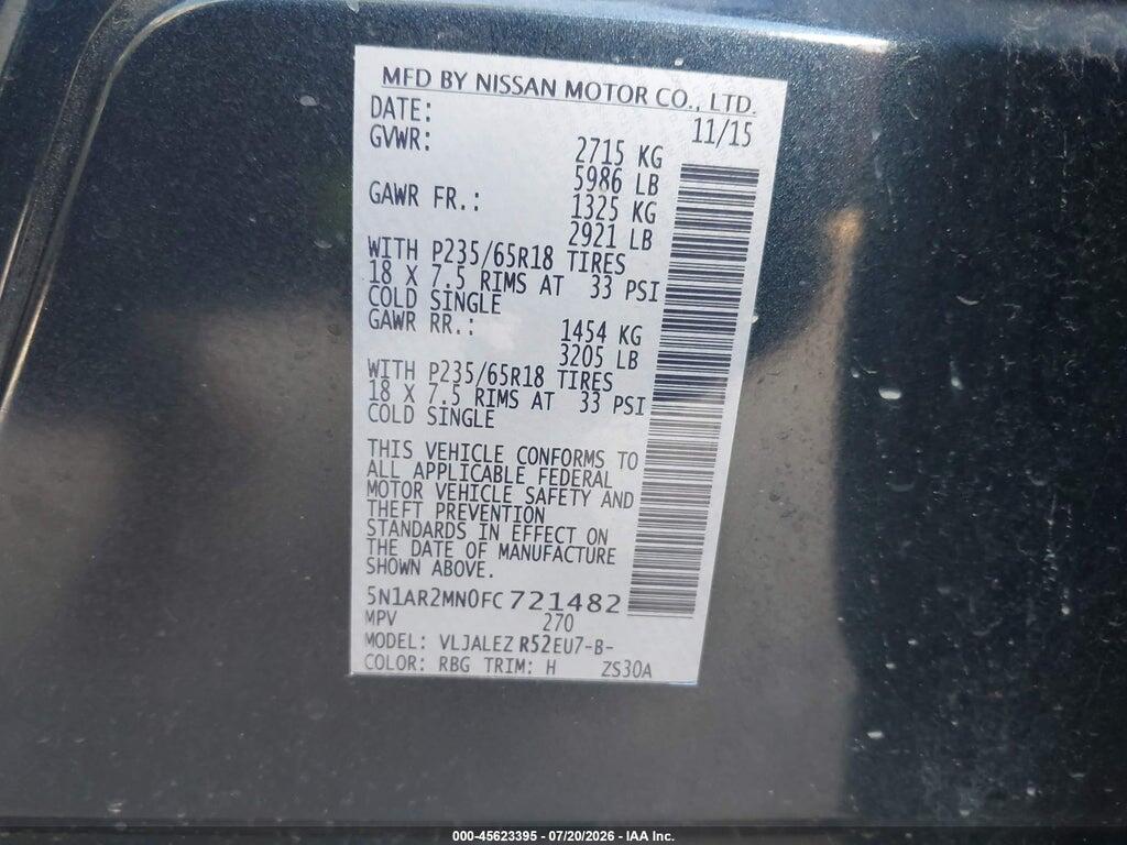 5N1AR2MN0FC721482 2015 NISSAN PATHFINDER photo no. 9