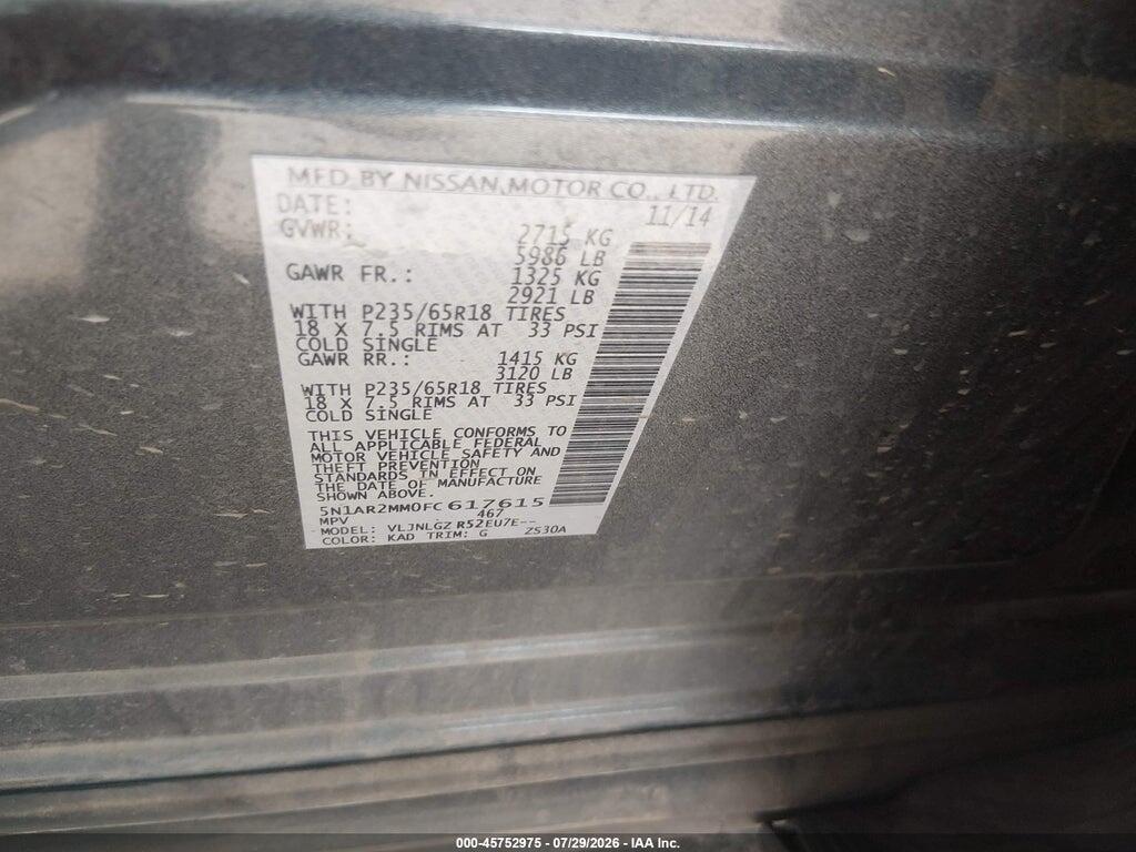 5N1AR2MM0FC617615 2015 NISSAN PATHFINDER photo no. 9