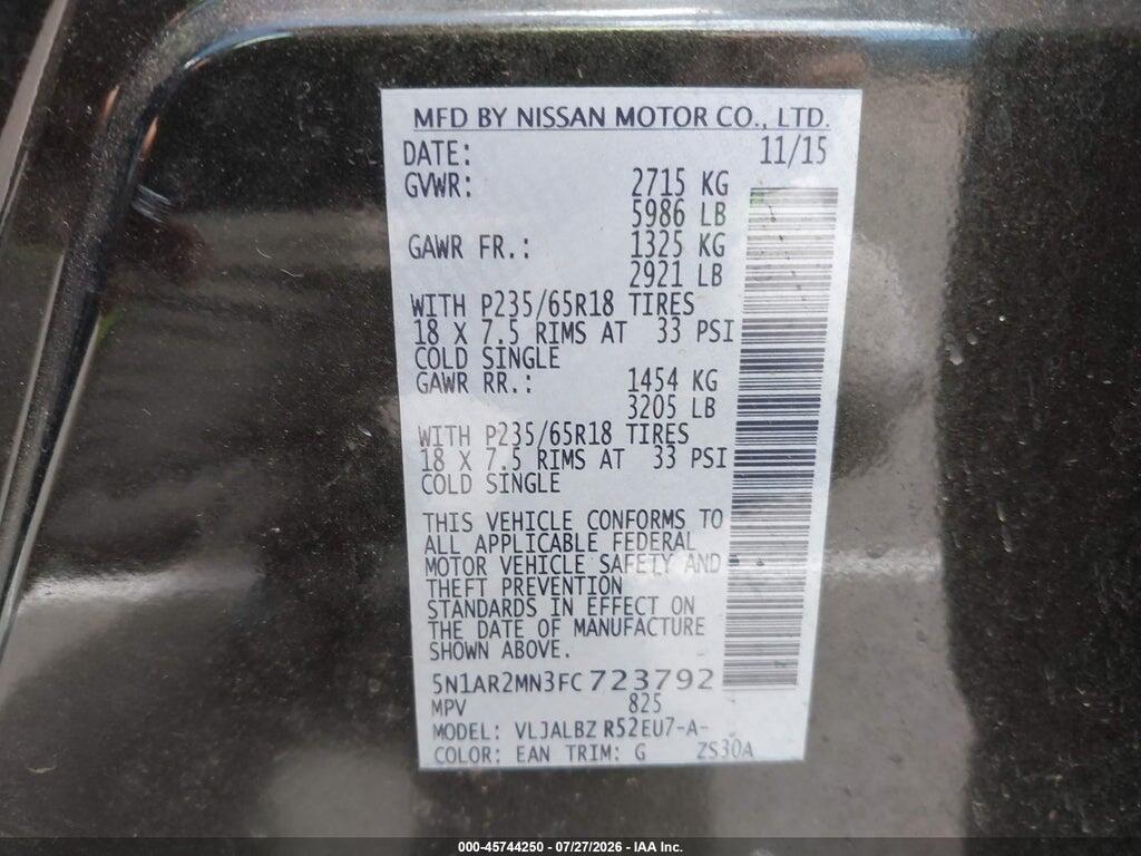 5N1AR2MN3FC723792 2015 NISSAN PATHFINDER photo no. 9