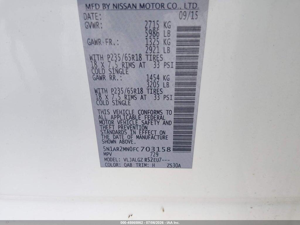 5N1AR2MN0FC703158 2015 NISSAN PATHFINDER photo no. 9