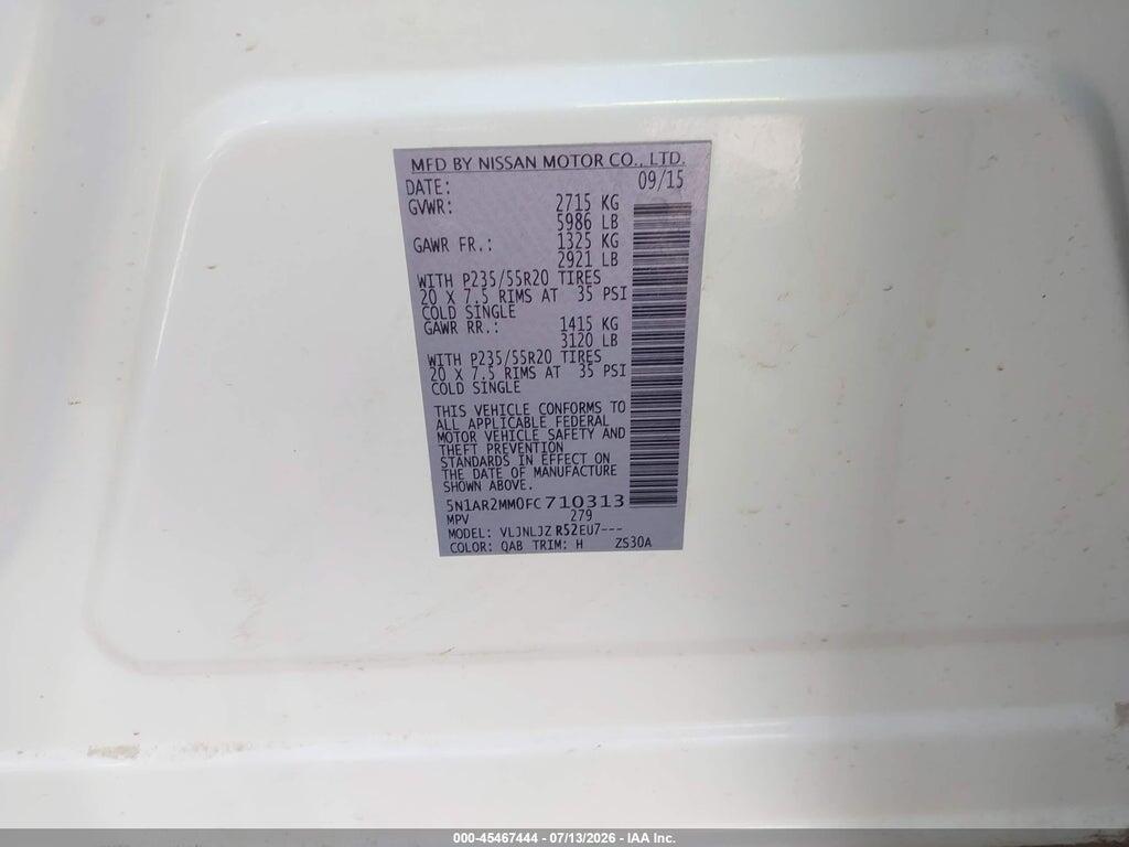 5N1AR2MM0FC710313 2015 NISSAN PATHFINDER photo no. 9