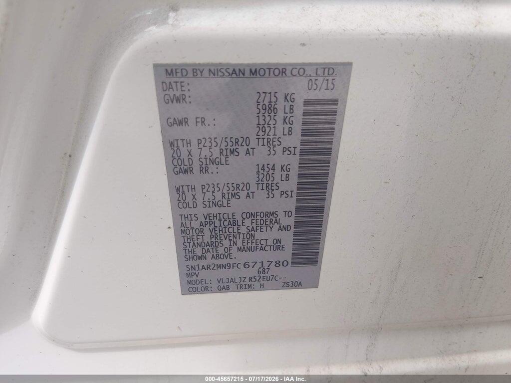 5N1AR2MN9FC671780 2015 NISSAN PATHFINDER photo no. 9