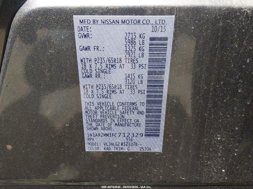 5N1AR2MM3FC712329 2015 NISSAN PATHFINDER photo no. 9