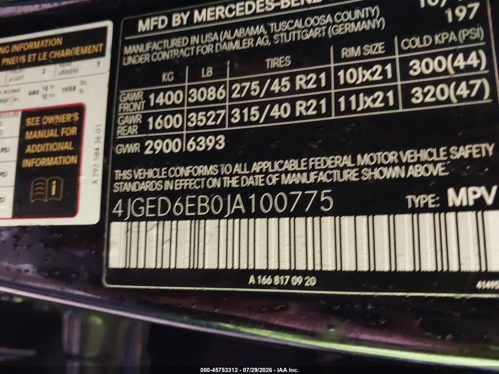 4JGED6EB0JA100775 2018 MERCEDES-BENZ AMG GLE 43 COUPE photo no. 9