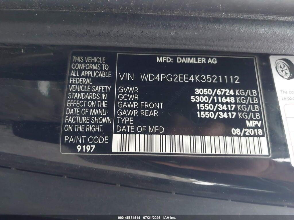 WD4PG2EE4K3521112 2019 MERCEDES-BENZ METRIS photo no. 9