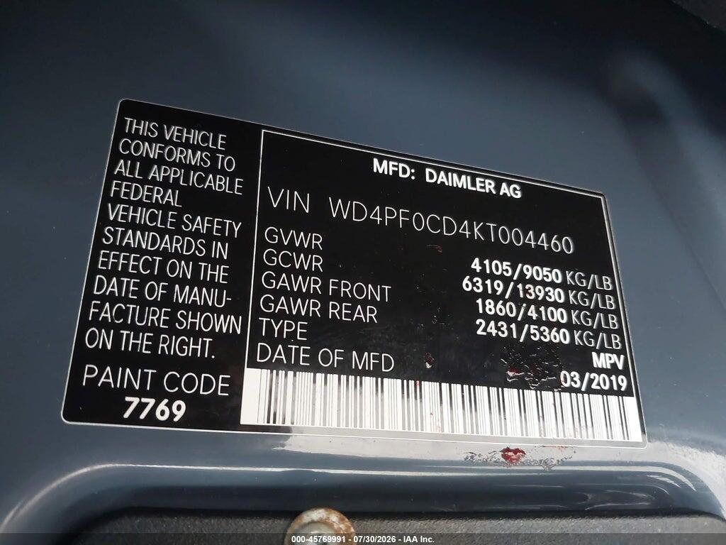 WD4PF0CD4KT004460 2019 MERCEDES-BENZ SPRINTER 2500 photo no. 9