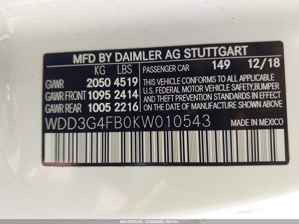 WDD3G4FB0KW010543 2019 MERCEDES-BENZ A 220 photo no. 9