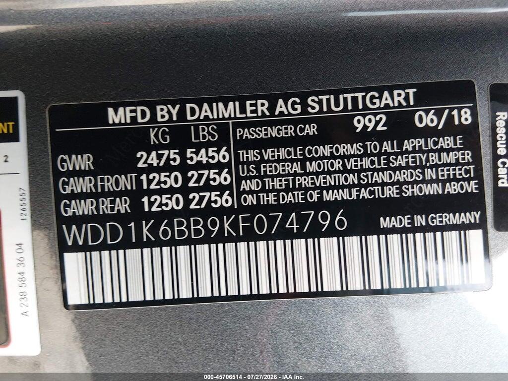 WDD1K6BB9KF074796 2019 MERCEDES-BENZ AMG E 53 photo no. 9
