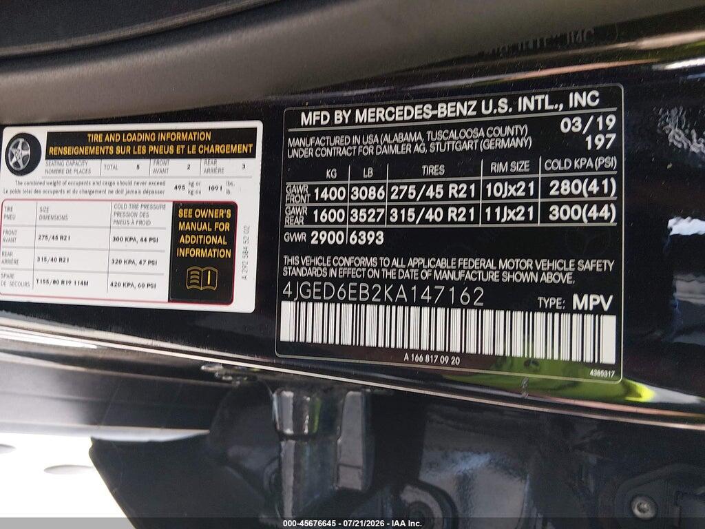 4JGED6EB2KA147162 2019 MERCEDES-BENZ AMG GLE 43 COUPE photo no. 9