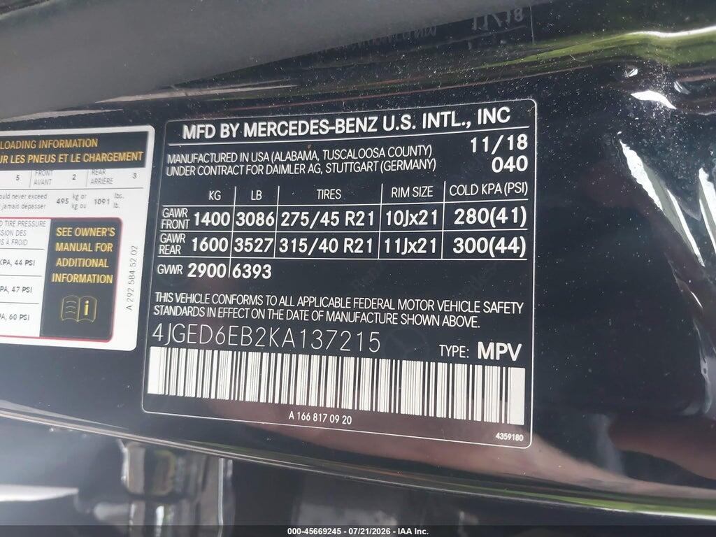 4JGED6EB2KA137215 2019 MERCEDES-BENZ AMG GLE 43 COUPE photo no. 9