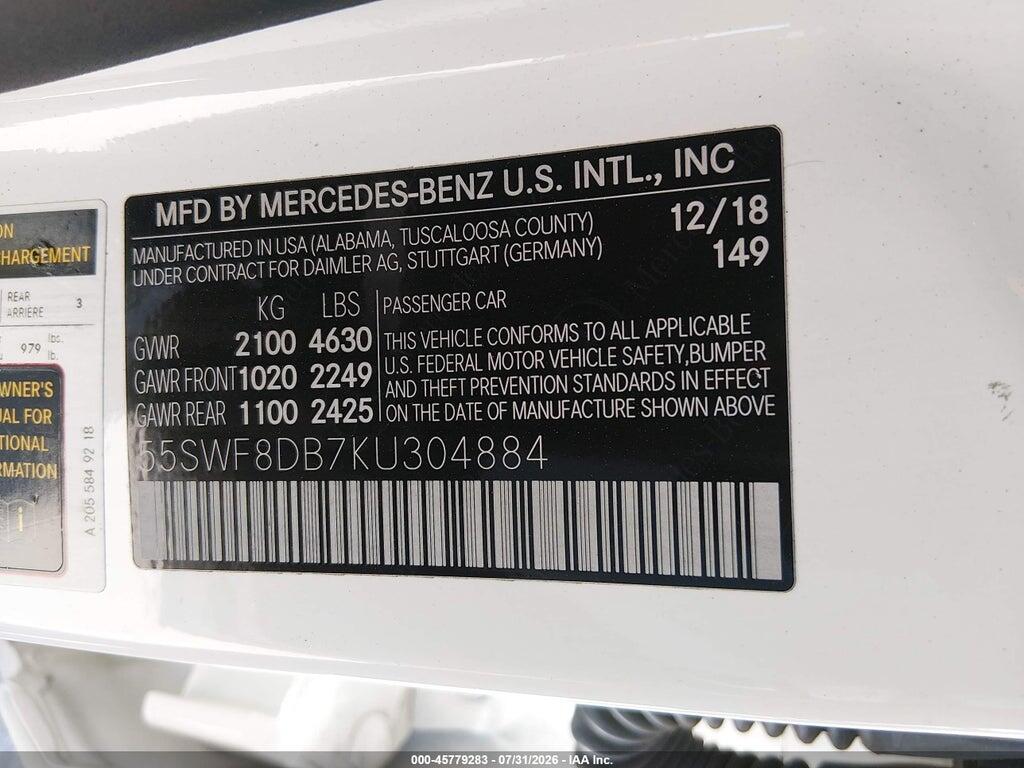 55SWF8DB7KU304884 2019 MERCEDES-BENZ C 300 photo no. 9