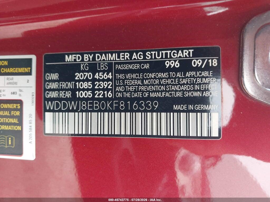 WDDWJ8EB0KF816339 2019 MERCEDES-BENZ C 300 photo no. 9