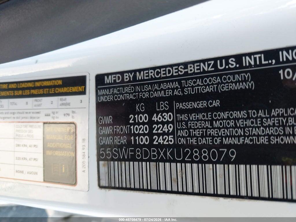 55SWF8DBXKU288079 2019 MERCEDES-BENZ C 300 photo no. 9