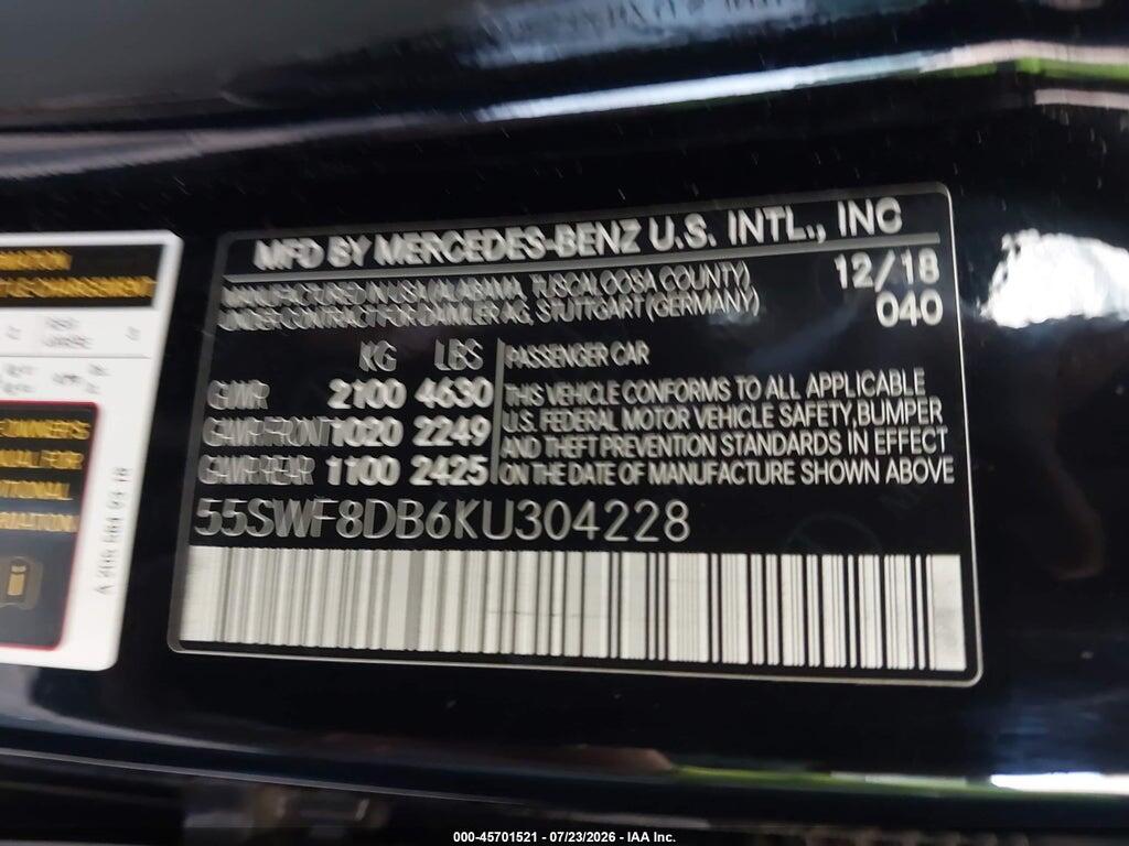 55SWF8DB6KU304228 2019 MERCEDES-BENZ C 300 photo no. 9